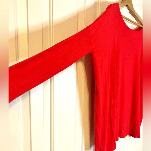 Piko 1988 Bamboo Stretch Blend Cherry Red Boat Neck Drop Shoulder Long Sleeve Sm - Picture 7 of 7